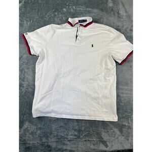 Polo Ralph Lauren Men's White Polo Shirt Red Blue Stripe XXL Classic Fit